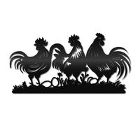 CREATCABIN Décoration Murale Métal Ferme Sculpture Suspendue Art Mural Coq Poule Poussin Œuf Panneau Rustique Silhouette Murale Décoration pour Intérieur Extérieur Maison Bureau Hôtel Noir 30x15cm