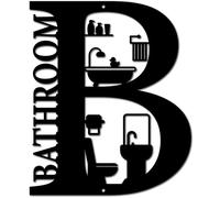 CREATCABIN Décoration Murale Métal Noir Lettre B Décoration Murale Panneau Salle Bain Plaques Décoratives Modernes Sculpture Silhouette Ornement Mural Creux Œuvre d'art Suspendre pour Maison 30x25cm