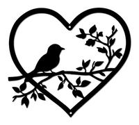 CREATCABIN Décoration Murale Métal pour Oiseaux Branche Décoration Murale Noire Sculpture Oiseaux Amour Cœur Silhouette Décoration D'Intérieur Panneau Ornement pour Maison Jardin Salon Chambre 30x25cm