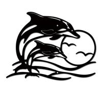 CREATCABIN Décoration Murale Métal Représentant Un Dauphin et Une Mouette Côtière Fer Noir Sculpture Abstraite Moderne Suspendre Plaque Décorative pour Chambre D'Hôtel Cadeau Pendaison 30x22.8cm