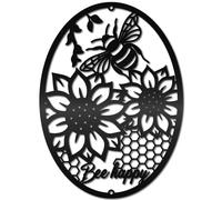 CREATCABIN Décoration Murale Métal Tournesols Abeilles Noires-Décoration Murale Creuse Fleurs Elliptiques-Décoration Murale Moderne pour Salon,Chambre Coucher,Bureau,Cuisine-22x30cm-Abeille Heureuse