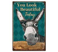 CREATCABIN Donkey Vintage Tin Signs You Look Beautiful Today Retro Garage Tin Plaques Garage Signs Men Decor Accessoires for Wall Kitchen Coffee Bar Home Bathroom Vintage Sign Gifts 20 x 30 cm