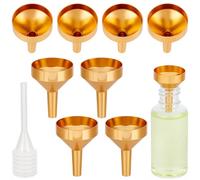 CREATCABIN Ensemble 10 Mini Entonnoir Métal Aluminium avec 2 pipettes Compte Gouttes Plastique et Trémie Dorée pour Remplissage Petits Flacons Cosmétiques D'Huiles Essentielles Capsules 2.5x3.3cm