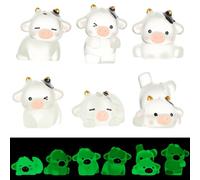 CREATCABIN Ensemble 6 Figurine Lumineuse Vache pour Tableau Bord Voiture. Adorables Mini Figurines Vaches Décoratives pour Tableau Bord Rétroviseur.Accessoires Voiture Résine avec Autocollant