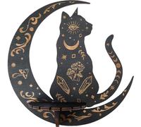 CREATCABIN Étagère Murale Cristal Bois Chat,Lune,Étagères Flottantes Rustiques Bibelots,Pendule Radiesthésie,Support pour Suspendre des Huiles Essentielles,Cadeau Spirituel,Décoration Murale 25x25cm