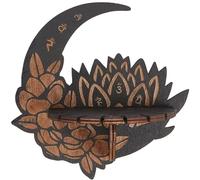 CREATCABIN Étagère Murale Cristal Bois Forme Lune Lotus,Étagères Flottantes Rustiques,Support Bibelots,Décoration Murale Suspendre,Cadeau Spirituel pour Femmes Hommes,Anniversaire,Noël 15x15cm