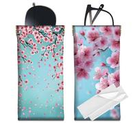 CREATCABIN Étui à Lunettes en Cuir Fin Pochette Portable à Fermeture Éclair Motif Cerisier Imperméable avec Chiffon de Nettoyage Doux Idéal pour Les Voyages la Plage 18x9cm
