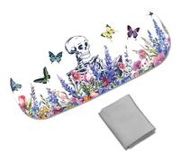 CREATCABIN Étui à Lunettes en Cuir Rigide avec Motif Tête de Mort et Fleur Étui Portable à Clapet avec Chiffon de Nettoyage pour Voyage 16.2x6.4x3.9cm