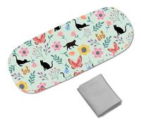 CREATCABIN Étui à Lunettes en Cuir Rigide pour Chat Noir Étui à Lunettes Soleil Portable et Fin Housse Protection à Clapet avec Chiffon Nettoyage pour Femmes et Hommes Fleurs 16.2x6.4x3.9cm