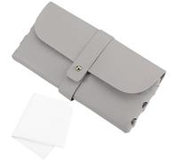 CREATCABIN Étui à Lunettes en Cuir Souple Pochette Fine et Portable Étui de Voyage Sac de Rangement Housse de Protection Légère avec Boucle à Clou pour Femmes et Hommes Gris 16.5x8.3cm