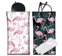 CREATCABIN Étui à Lunettes Fin en Cuir PU Souple Étui à Lunettes de Soleil Portable Pochette de Voyage Étanche avec Chiffon de Nettoyage Cadeau pour Femmes et Hommes Motif Flamant Rose 18x9cm