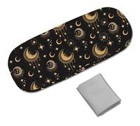 CREATCABIN Étui à Lunettes Moon Star Coque Rigide Cuir Étui à Lunettes Soleil Portable Housse Protection à Clapet Étui Support avec Chiffon Nettoyage Voyage pour Femmes et Hommes Cadeau 16.2x6.4x3.9cm