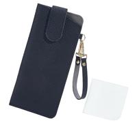 CREATCABIN Étui à Lunettes Portable en Cuir PU Fin et Souple Léger avec Dragonne et Chiffon de Nettoyage Idéal pour Les Vacances pour Homme et Femme Noir 18.5x8.5cm