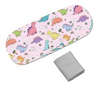 CREATCABIN Étui à Lunettes Rigide en Cuir pour Lunettes de Soleil Étui Portable et Fin Housse de Protection à Clapet avec Chiffon de Nettoyage Cadeau pour Femmes Hommes Dinosaure Rose 16.2x6.4x3.9cm