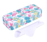 CREATCABIN Étui à Lunettes Rigide Housse de Protection Portable Motif Flamant Rose Organiseur de Rangement Portable avec Chiffon de Nettoyage pour Voyage pour Homme et Femme