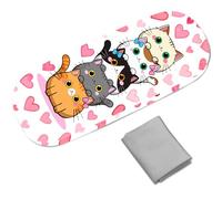 CREATCABIN Étui à Lunettes Soleil Cuir Chat Coque Rigide Étui Voyage Portable Pochette Rangement Étui Protection à Clapet Chiffon Nettoyage Cadeau pour Femmes et Hommes 16.2x6.4x3.9cm