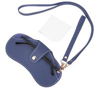 CREATCABIN Étui à Lunettes Soleil Cuir Fin et Portable Souple et Léger avec Chiffon Nettoyage et Cordon. Idéal comme Cadeau pour Femmes et Hommes pour Voyages. Bleu Foncé 19x10cm