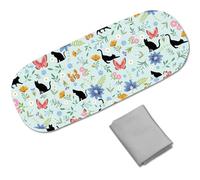 CREATCABIN Étui Lunettes Cuir Coque Rigide avec Motif Chat Noir Étui Lunettes Soleil Étui Lunettes Portable Housse Protection Clapet avec Chiffon Nettoyage pour Femmes et Hommes Voyage 16.2x6.4x3.9cm
