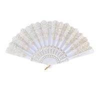 CREATCABIN Éventail Pliable Blanc à Main Style Rave en Plastique Brodé de Fleurs pour Décoration de Fêtes Chinoises Japonaises Vintage Mariages Églises Spectacles de Danse 23x42cm