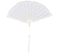 CREATCABIN Éventail Pliable en Dentelle Blanche Brodé Lolita pour Danse Spectacle Fête Mariage Thé Portable Rafraîchissant 247x455x20mm