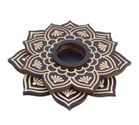 CREATCABIN Fleur de Lotus Sphère Cristal Bois Présentoir Support Cristal Trucs Sorcière Décor D'Autel Wiccan Fournitures Sorcellerie Petit Plateau pour Boule Pierre Rock Divination Noir 13.9cm