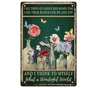 CREATCABIN Fleurs Plaques Métal Étain Signe Papillon Plaque Métal Vintage Signe Affiche Plaque Décor Rétro Affiches Galerie Mur Art Imprimer Fleur Peinture Suspendre pour Jardin Cadeaux D'Été 8x12Inch