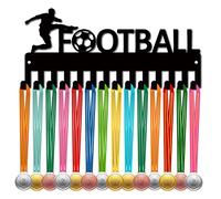 CREATCABIN Football Medal Hanger Display Medal Holder Rack Sports Metal Hanging Awards Iron Small Mount Decor with 14 Hooks for Wall Home Badge Race Soccer Gymnastics Swimming Black 11.4 x 5.1 Pouces
