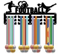 CREATCABIN Football Medal Hanger Display Soccer Medal Holder Rack Sports Metal Hanging Awards Iron Small Mount Decor Awards for Wall Home Badge Race Gymnastics Swimming Medalist Noir 29x13 cm
