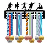 CREATCABIN Football Porte-Médailles Présentoir Mural Sport Médaille Crochets Suspendus Porte-Médailles Sports Métal Fer Petit Support Décor pour Insigne Course Gymnastique Natation Noir 11.4x5.1 Pouce