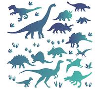 CREATCABIN Glow In The Dark Dinosaure Stickers Muraux Empreintes de Tyrannosaure Stickers Muraux Animal Auto-Adhésif Amovible Vinyle Décoration Murale Étoiles Feuilles pour Garçons Chambre Pépinière C