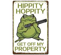 CREATCABIN Grenouille Panneau D'Avertissement Hippity Hoppity Descendez Ma Propriété Plaque Étain Décoration Murale Art Affiche Métal Vintage Rétro Suspendre Plaque Peinture Fer pour Maison Jardin