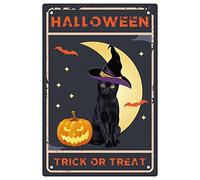 CREATCABIN Halloween Métal Tin Sign Halloween Trick Or Treat Rétro Vintage Chat Noir Signe Citrouille pour Yard Party House Home Business Décor Nostalgique 12 X 8 Pouces