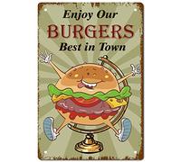 CREATCABIN Hamburger Tin Sign Follow Your Dreams Metal Food Sign Vintage Funny Sign for Home Coffee Restaurant Kitchen Cafe Bar Halloween Wall Decor Sign 8 x 12 inch