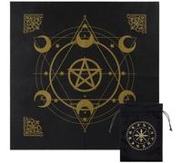 CREATCABIN Hexagram Tarot Tissu Tissu Lune Tarot Deck Pentacle Tapisserie Spirituelle Astrologie Sacrée avec Sac Cartes Tarot pour Divination Sorcellerie Cadeau Païen Amateur Tarot 49.5x49.5cm Noir
