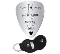 CREATCABIN Je Te Choisirais Chaque Fois Médiators Triangulaires Acier Inoxydable pour Guitare Acoustique Électrique Rock avec Pochette Porte Clés Cuir PU pour Amateurs Guitare Basse Musiciens 3x2.6cm