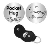 CREATCABIN Jeton Câlin Poche Jeton Souvenir Relation Longue Distance Acier Inoxydable Pièce Message Double Face Cadeau Inspirant avec Porte-Clés Cuir pour Filles Amies 3x3cm-Je Suis Toujours avec Toi