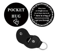 CREATCABIN Jeton de Poche en Acier Inoxydable avec Porte Clés en Cuir pour Fils Fille Frère Cadeau Inspirant pour Homme Petit Ami Petite Amie Relation à Distance Souvenir 3x3cm