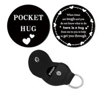 CREATCABIN Jeton de Poche en Acier Inoxydable pour Relation Longue Distance avec Porte Clés en Cuir Cadeau Inspirant pour Homme Petit Ami Petite Amie Fils Fille Frère Mari 3x3cm