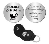 CREATCABIN Jeton de Poche pour Chat Souvenir de Relation Longue Distance Jeton de Poche Double Face Pièce Commémorative avec Porte Clés en PU pour Amis Femmes Cadeau Inspirant D'Amitié 3x3cm