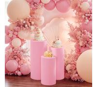 CREATCABIN Lot de 3 Housse de Support Cylindrique en Élasthanne pour Socle Tissu Élastique Rond pour Fête Anniversaire Mariage Rose (sans Support)
