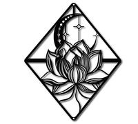 CREATCABIN Lotus Wall Art Métal Lily Moon Flower Noir Suspendu Décor Jardin Ornements Sculpture Acier Noël Halloween Décoration Maison Intérieur Extérieur Jardin Esthétique Chambre 10.6 x 10 Pouce