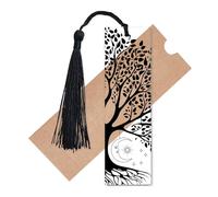 CREATCABIN Marque Page en Acrylique Transparent Motif Arbre de Vie Rectangle Transparent Croissant de Lune Étoiles Décoration avec Pompon pour Lecture Enseignants Étudiants Accessoires 11.8x3.5x0.25cm
