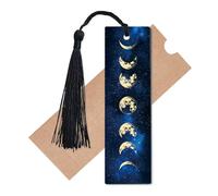 CREATCABIN Marque Page Phases Lune Marque Page Céleste avec Pompon Noir Rectangle Espace Galaxie Lune pour Enseignants Étudiants Rat Bibliothèque Fournitures Scolaires Maison Bureau Cadeaux 3.5x11.8cm