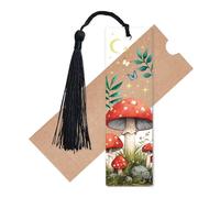 CREATCABIN Marque Pages Rectangulaires en Acrylique Motif Champignon Transparent avec Pompon Imprimé Plantes et Papillons Idéal pour Les Écrivains et Les Rats de Bibliothèque 3.5x11.8cm
