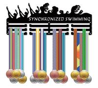 CREATCABIN Médaille Natation Synchronisée Affichage Porte-Médaille Rack Cadre Métal Suspendu Athlète Récompenses Fer Support Mural Décor sur 60+ Médailles pour Compétition Médaillé Noir 40x15cm