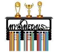 CREATCABIN Médaille Porte-Trophée Présentoir à Médailles avec Support D'Étagère Sports 4 rangées Support Mural 70+ médailles pour Gymnastique Danse Football Course Pied Natation Récompenses 40x20cm