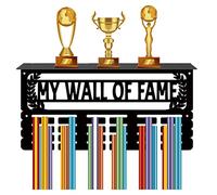 CREATCABIN Médaille Porte-Trophée Présentoir à Médailles avec Support D'Étagère Sports 4 rangées Support Mural 70+ médailles pour Gymnastique Danse Football Pied Natation Award 40x20cm-My Wall Of Fame
