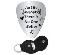 CREATCABIN Médiators Guitare Just Be Yourself There is No One Better Médiator Musique Gravé Acier Inoxydable avec Pochette Porte Clés Cuir pour Cadeaux Musicien Basse Rock Électrique Acoustique 3x3cm
