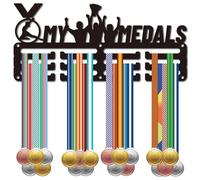 CREATCABIN Mes Médailles Porte-Médailles Présentoir Médailles en Métal Suspendre en Fer Petit Support Décoratif pour Mur de Maison,Badge,Course Pied,Football,Danse,Médaillé Noir 29x13cm