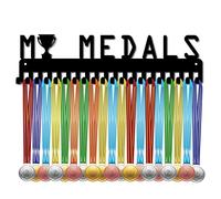 CREATCABIN Mes Médailles Porte-Médailles Sport Présentoir Mural Cintre Décor Acier Inoxydable Suspendu pour Maison Médaillé Trophée Vainqueur Gymnastique 20 Crochets Stockage Plus 60 Médailles Noir